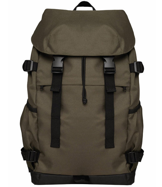 Khaki 26L Day pack and overnight rucksack shown on a white background