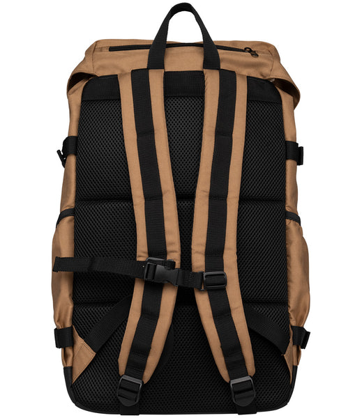 The back straps and back view of the sand 26L overnight daypack shown on a white background 
