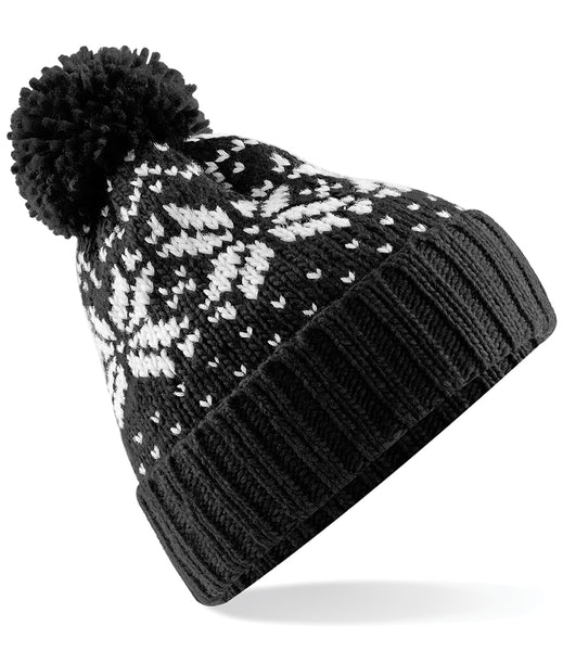 Fair Isle Heritage Bobble Hat - Black