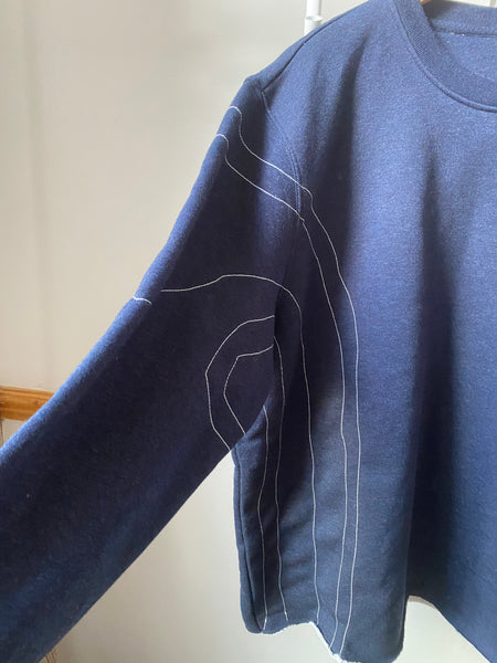 Wild Isle Topography Raw Edge Crew Neck Sweatshirt - Nautical Navy