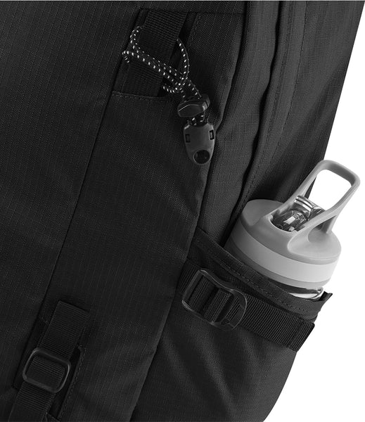 Close up of the bottle holder of the outdoor 20L black back pack 