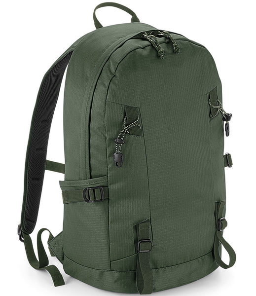 Olive Green Outdoor 20L back pack on a white background 