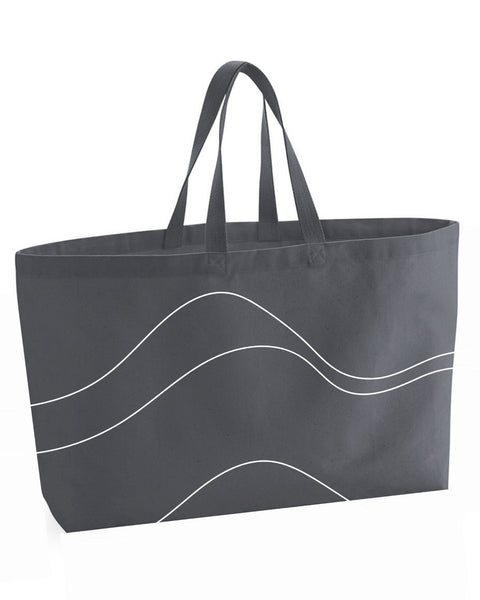Pebble Grey extra large heavy canvas tote bag with topography stitched design on the front. On a white background.