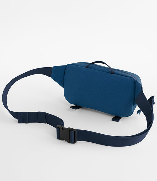 The back view of the steel blue ramble belt bag