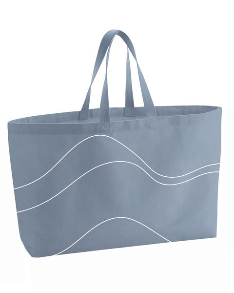 Sky Blue heavy cotton canvas tote bag with topography stitched design on the front. On a white background 