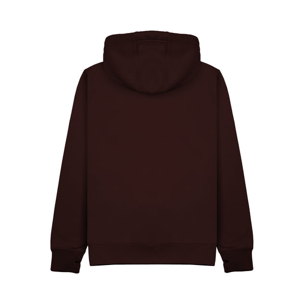 Wild Isle Trail Zip Up Hoodie  in Maroon from the back view. On a white background.