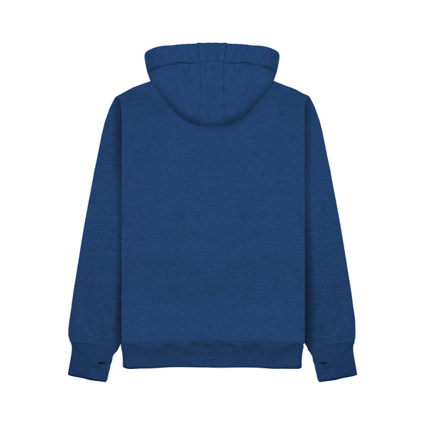 Wild Isle Clothing Blue hoodie shown from the back on a white background