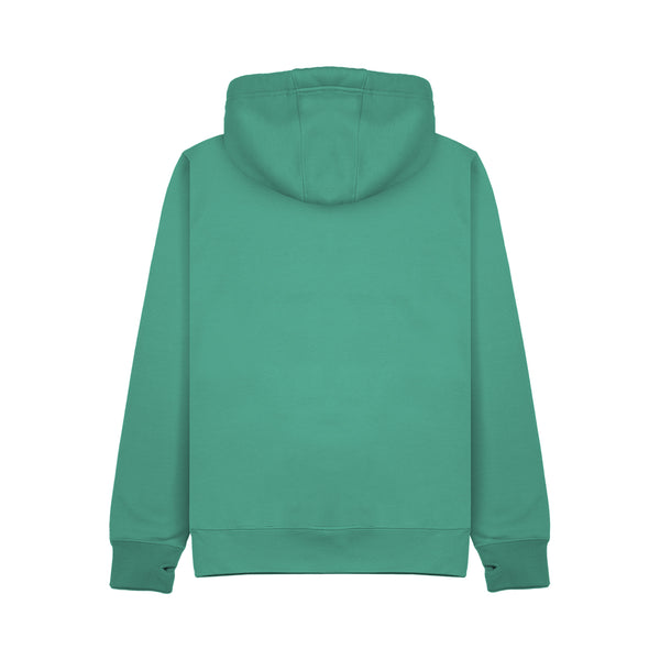 The back view of the wild isle clothing sea green trail zip up hoodie on a white background