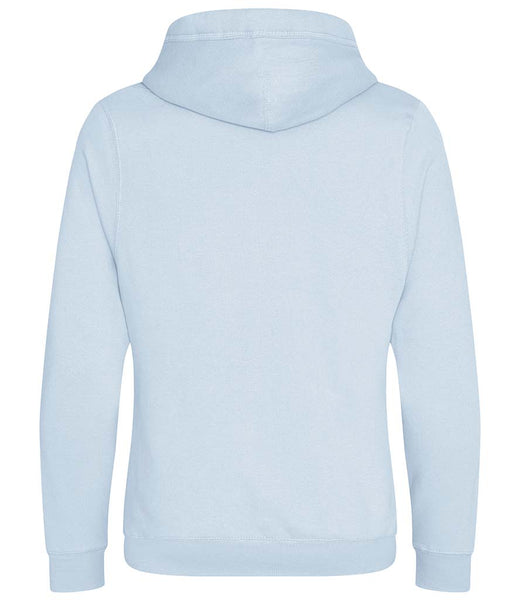 The back view of the wild isle clothing light blue hoodie