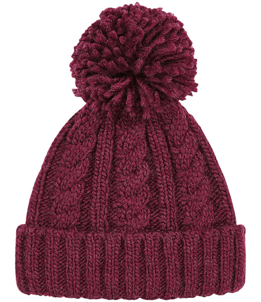 Wild Isle Cable Knit Bobble Hat - Berry