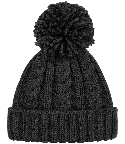 Wild Isle Cable Knit Bobble Hat - Black