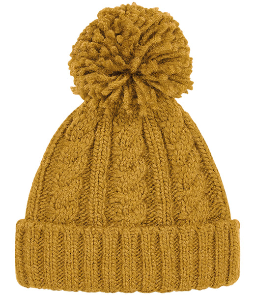 Wild Isle Cable Knit Bobble Hat - Mustard