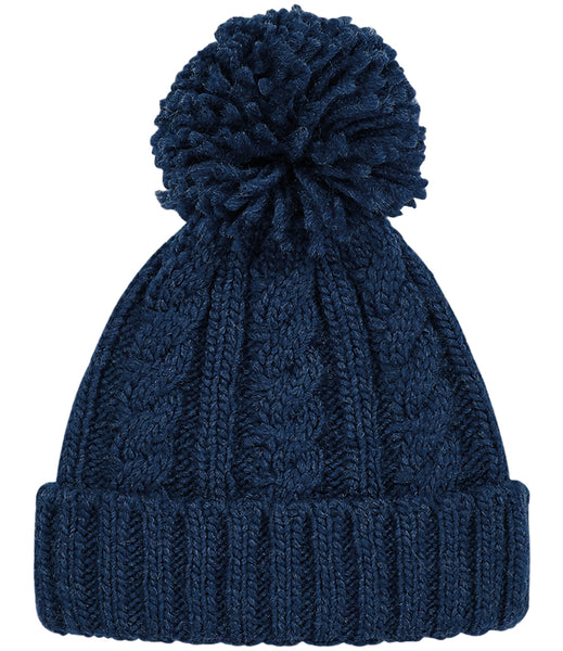 Wild Isle Cable Knit Bobble Hat - Navy