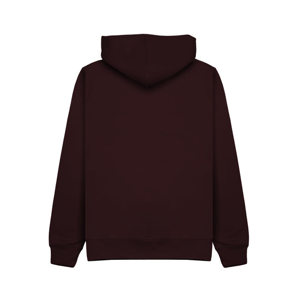 The back view of the wild isle campfire and cosy hoodie in wild berry - maroon 