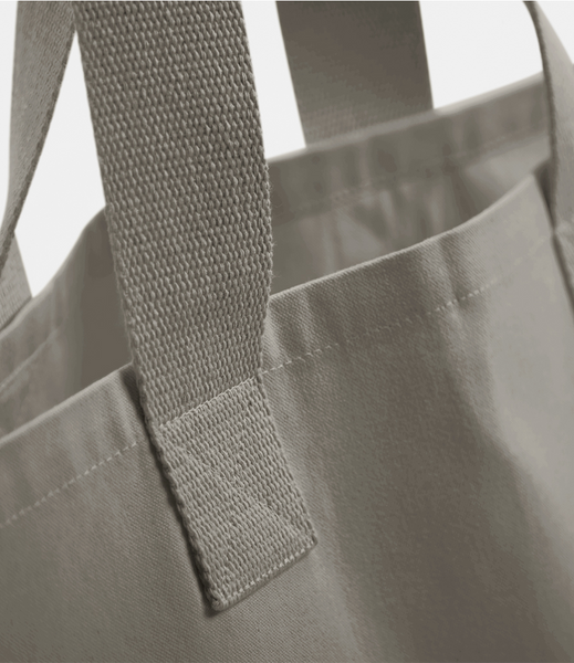 Mushroom colour cotton tote bag detail of the handle