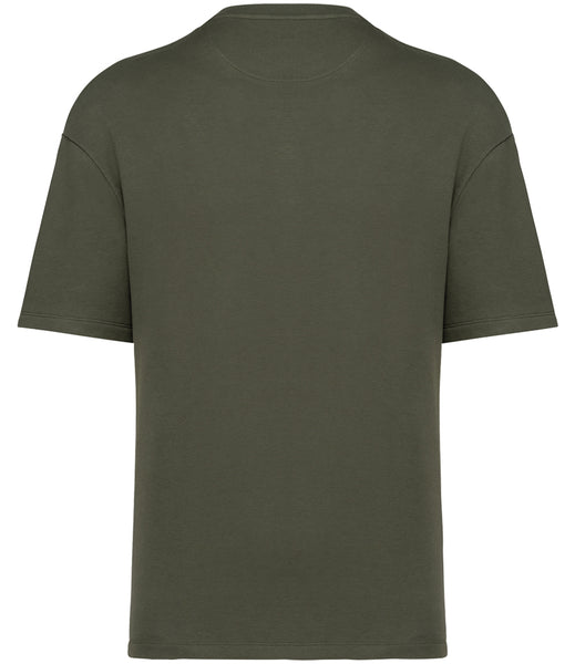 The back view of the Wild Isle Terry T-Shirt in Khaki. On a white background
