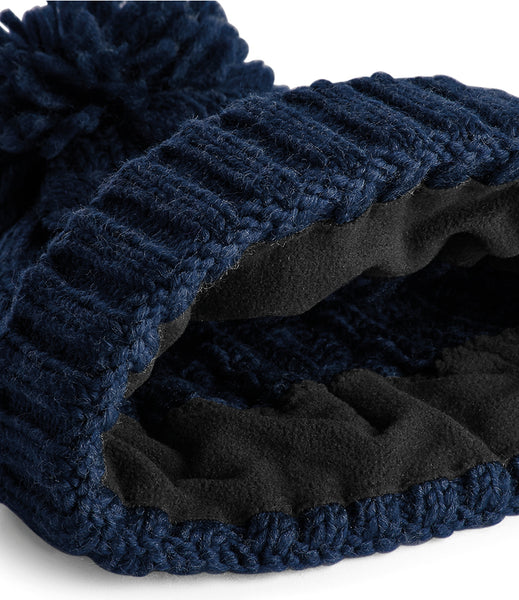 Wild Isle Cable Knit Bobble Hat - Navy