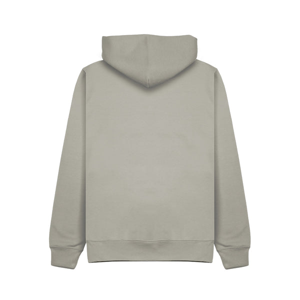 The back view of the wild isle campfire and cosy hoodie in light grey - stormy loch 