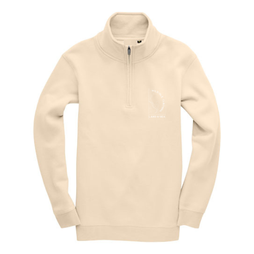 Beige half-zip sweater on a white background