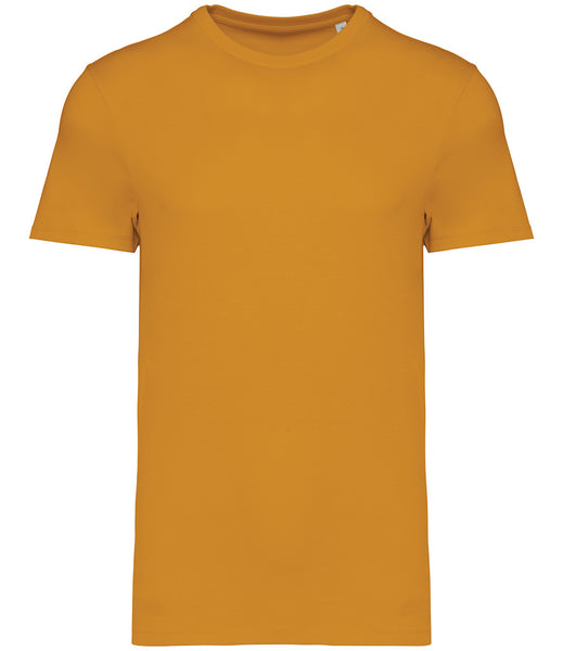 A solid mustard yellow short-sleeve crewneck wild isle t-shirt displayed on a clean white background.