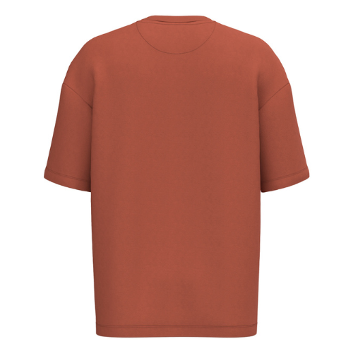 The terracotta Wild Isle Terry T-shirt back view. On a white background.