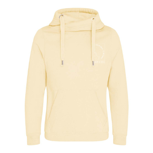 The natural wild isle hood with cross neck, logo on the left chest, deep pocket, thumb holes in the cuffs